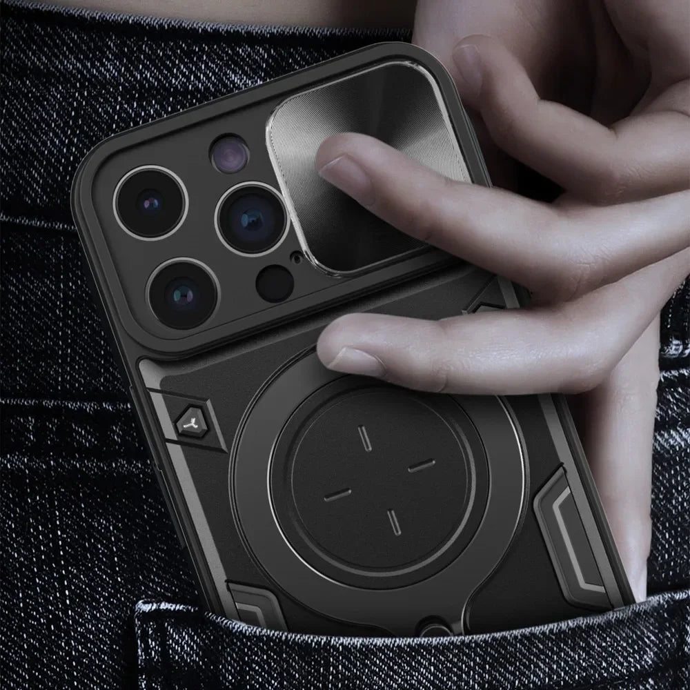 Case For iPhone 15 14 13 12 11 Pro Max 15 Plus XR XS 8 7 Magnetic Slide Camera Protection 360 Rotate Kickstand Armor Ring Cover