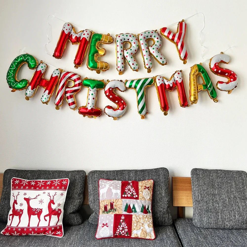 Christmas Letter Balloons Inflatables Santa Claus Foil Ball 2025 New Year Family Party Decoration Red Green Candy Color Supplies