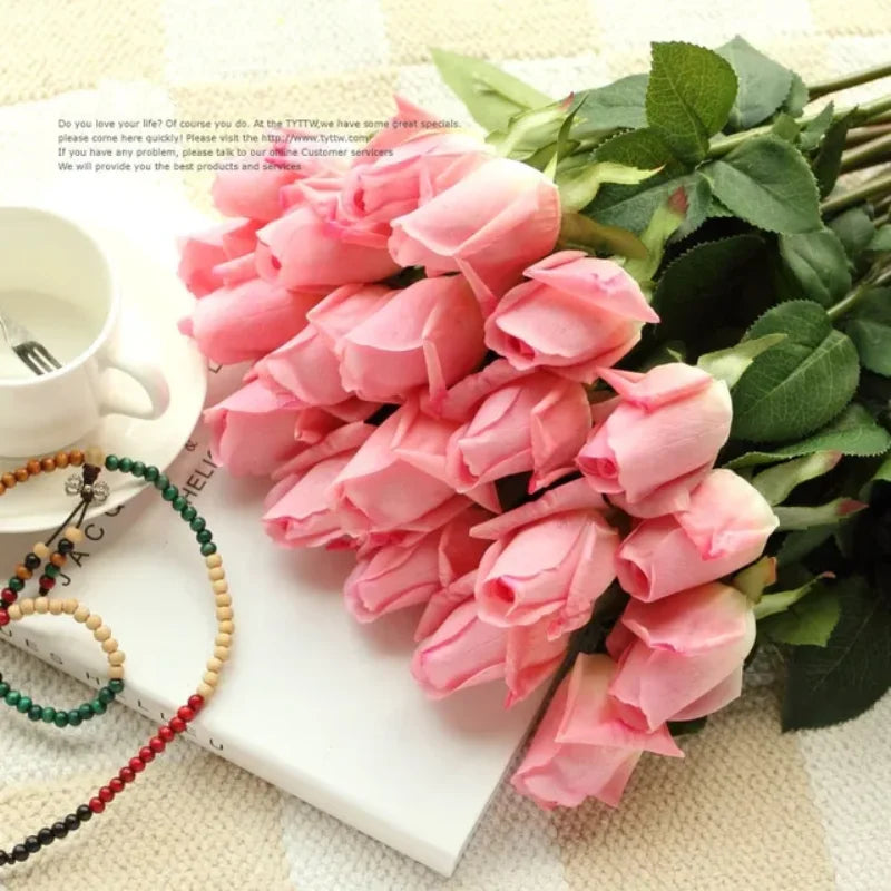 Fresh PU Rose Artificial Flowers Real Touch Home Decorations Indoor Wedding Party Valentine's Day Birthday Gift