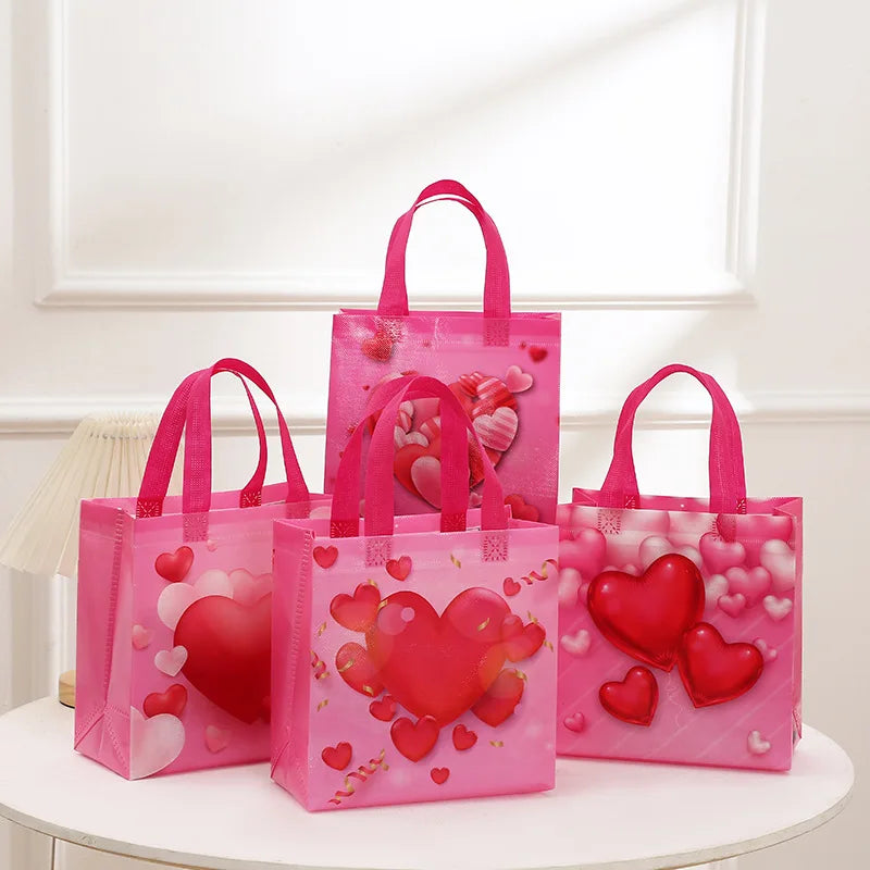 StoBag, Valentine’s Day Themed Gift Tote Bags, Eco-Friendly Non-Woven, 12/30Pcs, Perfect for Romantic Gifting and Party