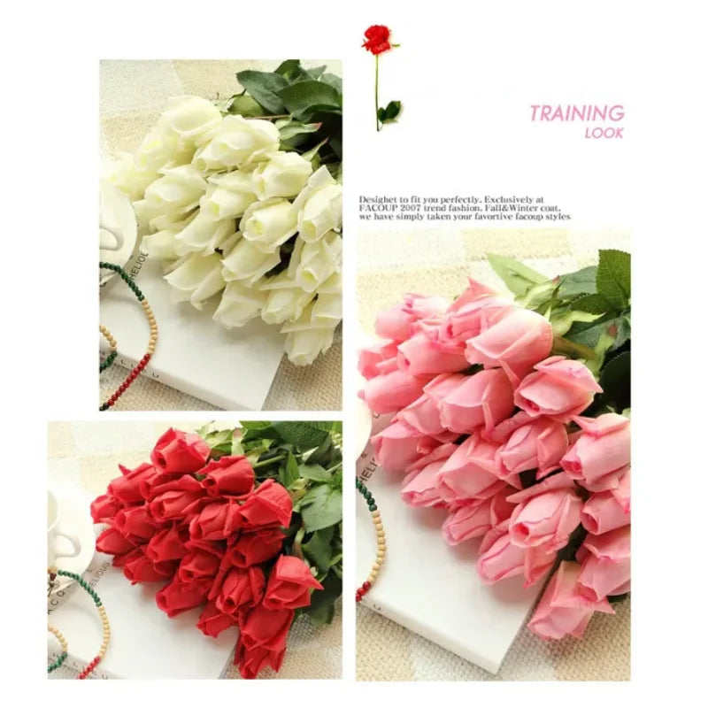 Fresh PU Rose Artificial Flowers Real Touch Home Decorations Indoor Wedding Party Valentine's Day Birthday Gift