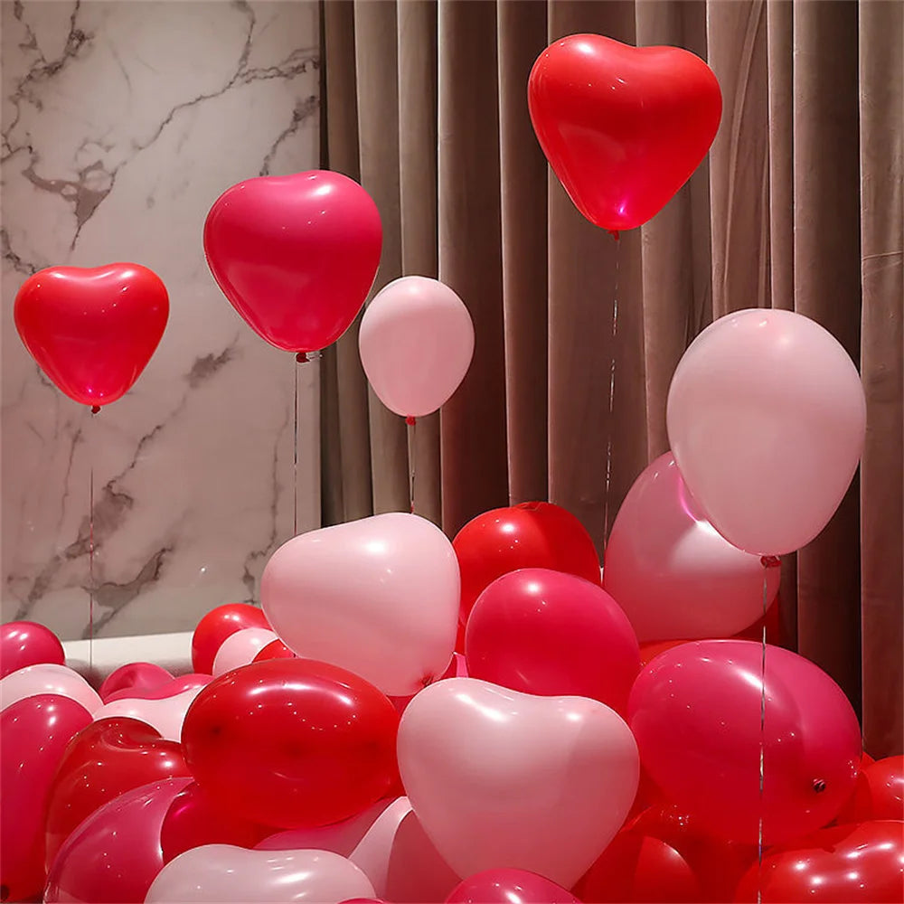20Pcs Heart Shaped Balloons Red Pink Black Latex Balloon for DIY Valentine's Day Engagement Wedding Party Anniversary Decoration