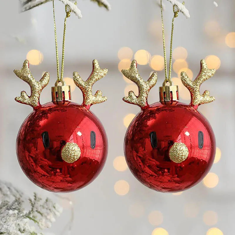 2pcs Elk Christmas Balls Ornaments Xmas Tree Hanging Bauble Pendant Christmas Decorations for Home New Year Party Navidad 2024