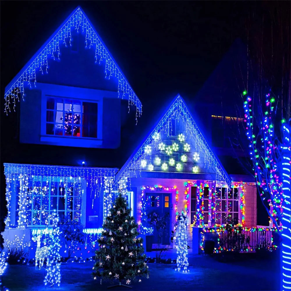 220V 110V Christmas Garland 96 LEDS Curtain Icicle String Lights Droop 0.4-0.6m Holiday Light Garden Street Outdoor Decorativ