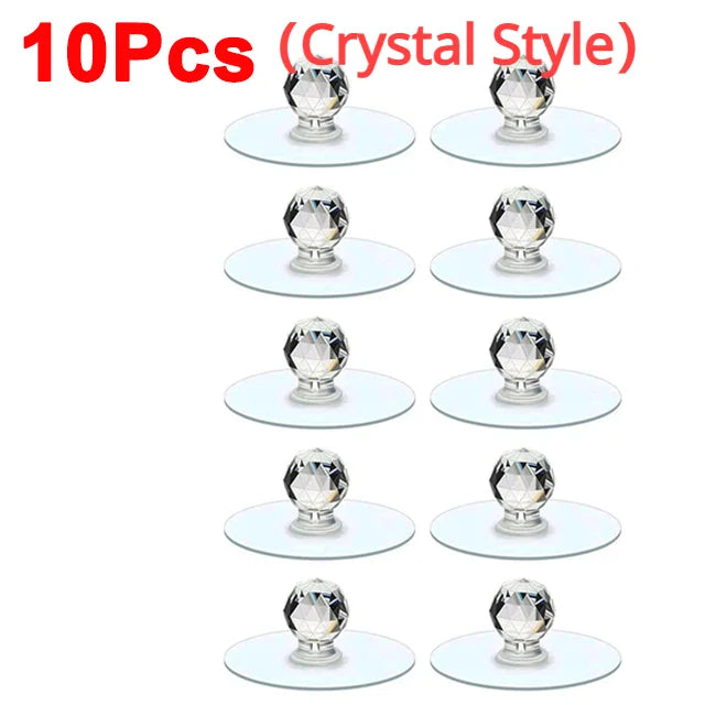 10/2PCS Transparent Crystal Door Knobs Cabinet Drawer Door Knobs Handles Self-adhesive Handle with Hook Function Door Wall Decor