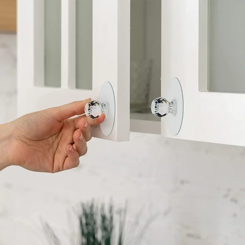 10/2PCS Transparent Crystal Door Knobs Cabinet Drawer Door Knobs Handles Self-adhesive Handle with Hook Function Door Wall Decor