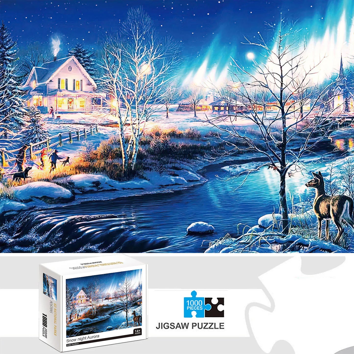 1000 Pieces Snow Night Aurora Jigsaw Puzzles for Adults Home Decor Games Family Fun Floor Puzzles Educational Toys