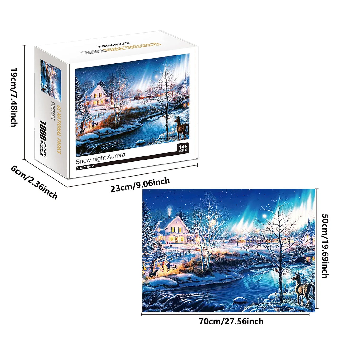1000 Pieces Snow Night Aurora Jigsaw Puzzles for Adults Home Decor Games Family Fun Floor Puzzles Educational Toys