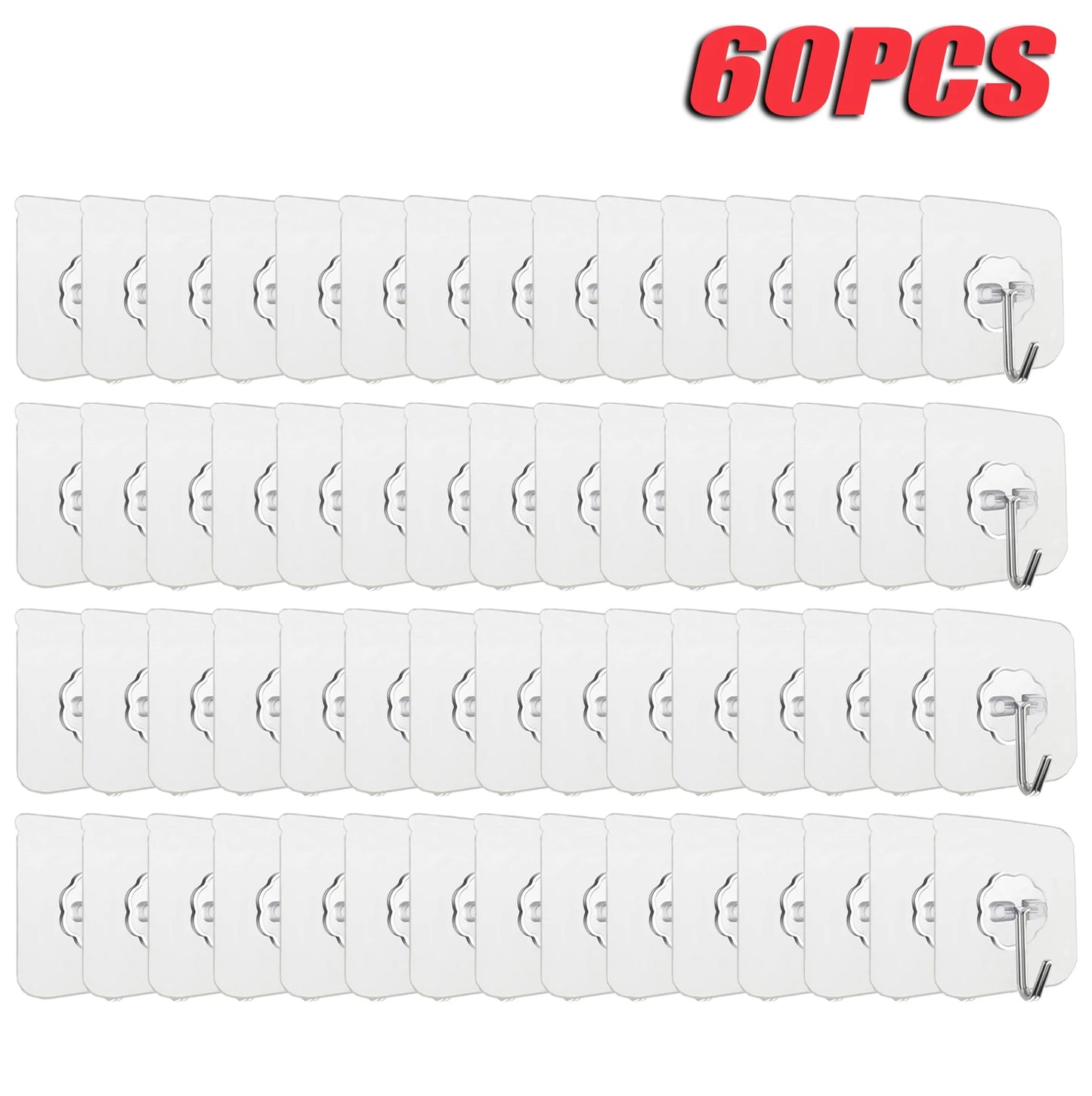 100PCS Transparent Stainless Steel Self-Adhesive Hooks Bathroom Towel Clothes Storage Sticker Hooks Key Hangers Storage