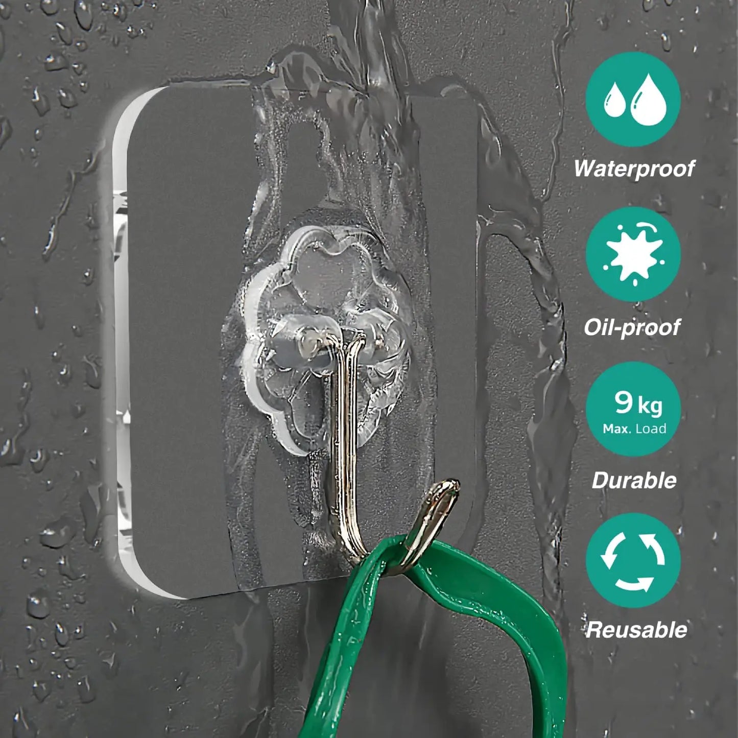 100PCS Transparent Stainless Steel Self-Adhesive Hooks Bathroom Towel Clothes Storage Sticker Hooks Key Hangers Storage