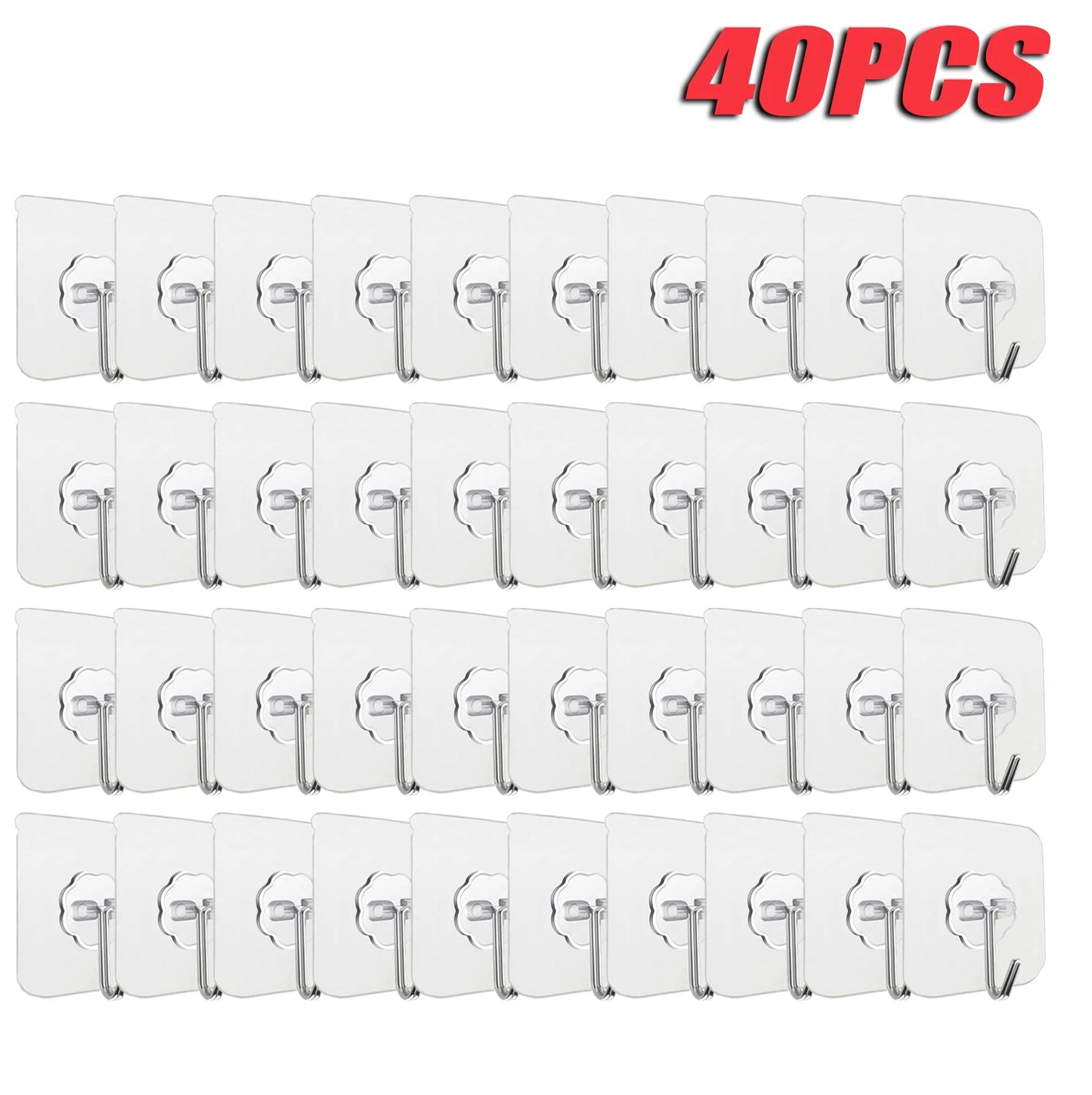 100PCS Transparent Stainless Steel Self-Adhesive Hooks Bathroom Towel Clothes Storage Sticker Hooks Key Hangers Storage