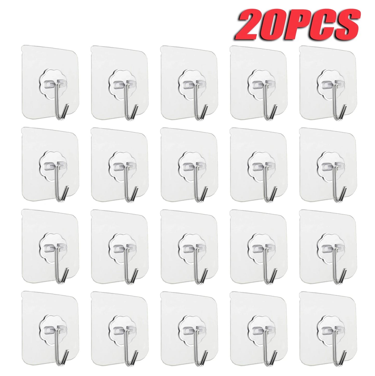 100PCS Transparent Stainless Steel Self-Adhesive Hooks Bathroom Towel Clothes Storage Sticker Hooks Key Hangers Storage