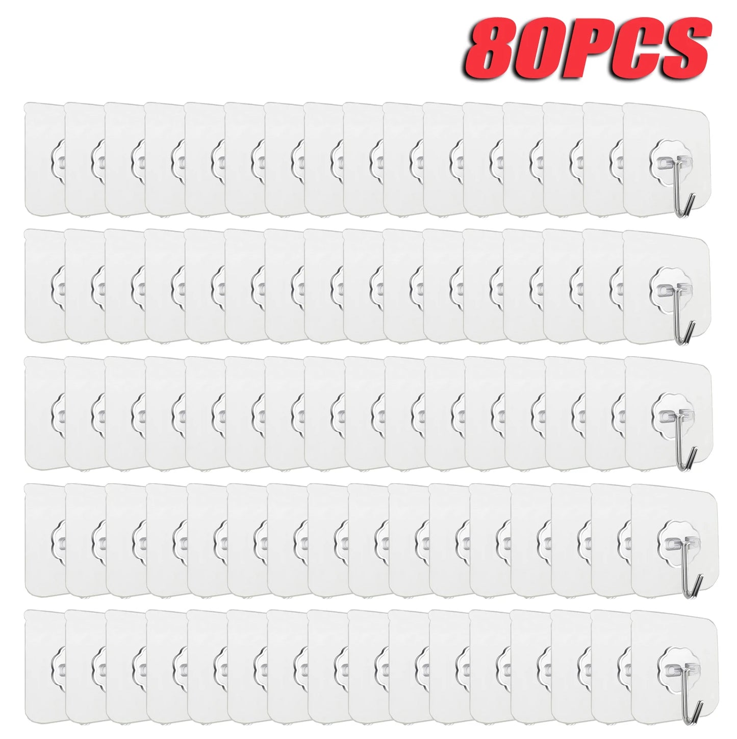100PCS Transparent Stainless Steel Self-Adhesive Hooks Bathroom Towel Clothes Storage Sticker Hooks Key Hangers Storage