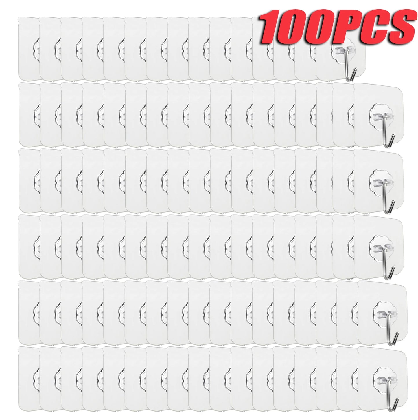 100PCS Transparent Stainless Steel Self-Adhesive Hooks Bathroom Towel Clothes Storage Sticker Hooks Key Hangers Storage