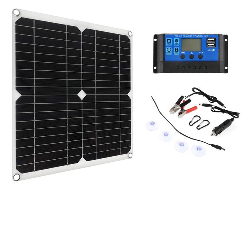 12V Solar Panel Camping Kit Plate Car Accessory Generator With Panels Set 220V Charge Sine Wave Inverter Power energia solar