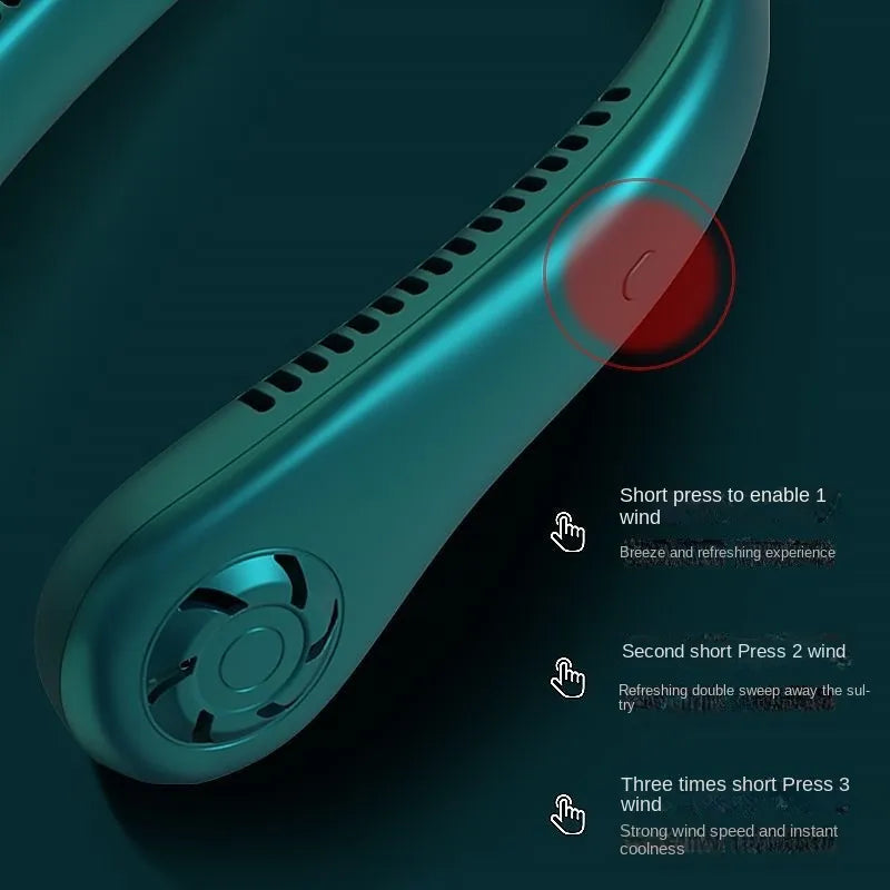 1PC Fan Long Battery Lif New Mini Neck Portable No Bladeless Hanging Neck Rechargeable Air Cooler 3 Speed Mini Summer Sport Fan