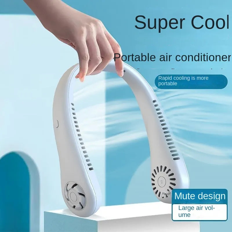 1PC Fan Long Battery Lif New Mini Neck Portable No Bladeless Hanging Neck Rechargeable Air Cooler 3 Speed Mini Summer Sport Fan