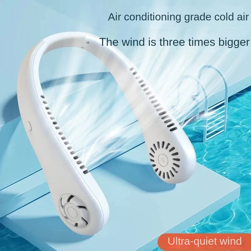 1PC Fan Long Battery Lif New Mini Neck Portable No Bladeless Hanging Neck Rechargeable Air Cooler 3 Speed Mini Summer Sport Fan