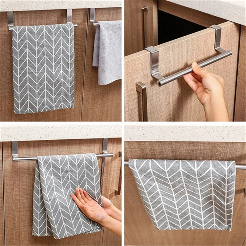 2 Size Stainless Steel Towel Holder Kitchen Cabinet Door Hanging Rack Storage Bathroom Shelf Home Organizer Bathroom Accessories