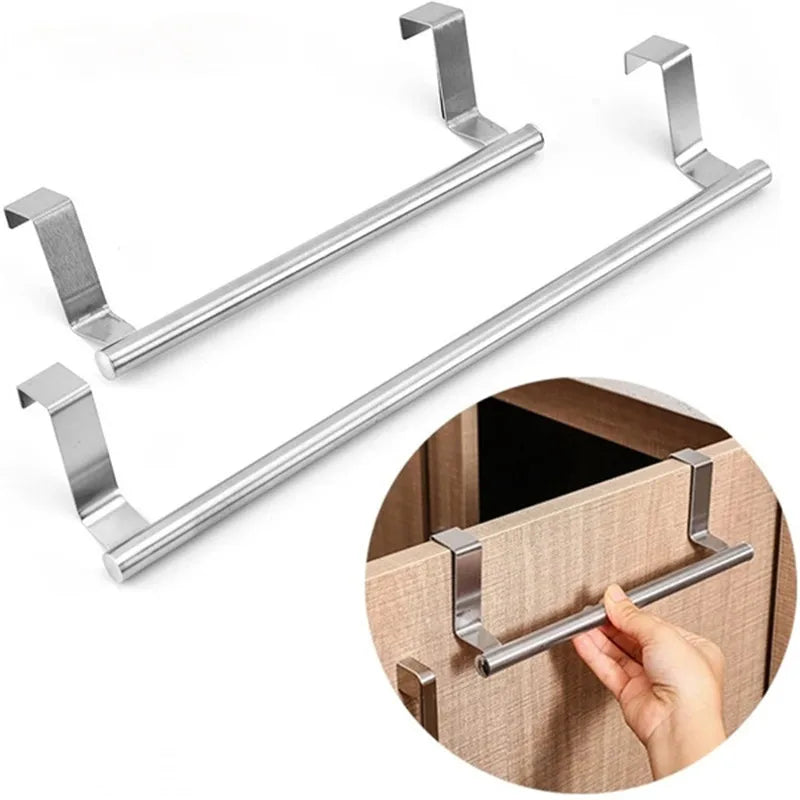2 Size Stainless Steel Towel Holder Kitchen Cabinet Door Hanging Rack Storage Bathroom Shelf Home Organizer Bathroom Accessories