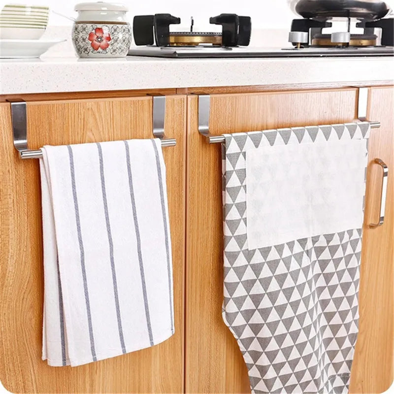 2 Size Stainless Steel Towel Holder Kitchen Cabinet Door Hanging Rack Storage Bathroom Shelf Home Organizer Bathroom Accessories