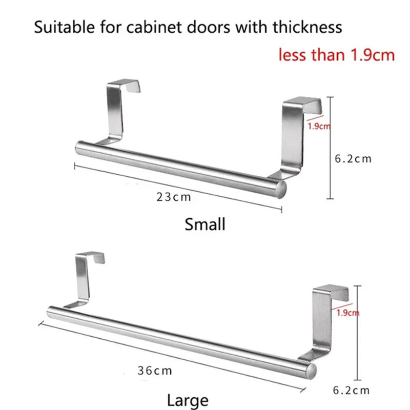 2 Size Stainless Steel Towel Holder Kitchen Cabinet Door Hanging Rack Storage Bathroom Shelf Home Organizer Bathroom Accessories