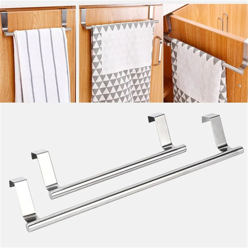 2 Size Stainless Steel Towel Holder Kitchen Cabinet Door Hanging Rack Storage Bathroom Shelf Home Organizer Bathroom Accessories