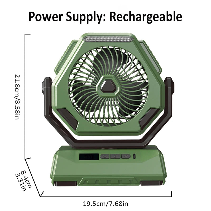 2024 New 6000mAh Camping Fan Rechargeable Outdoor Fan Ceiling Oscillating Fan Portable Air Conditioner Air Cooler with Lighting