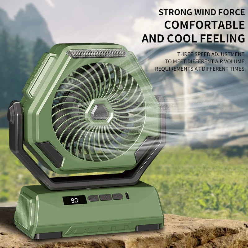 2024 New 6000mAh Camping Fan Rechargeable Outdoor Fan Ceiling Oscillating Fan Portable Air Conditioner Air Cooler with Lighting