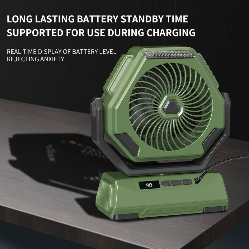 2024 New 6000mAh Camping Fan Rechargeable Outdoor Fan Ceiling Oscillating Fan Portable Air Conditioner Air Cooler with Lighting