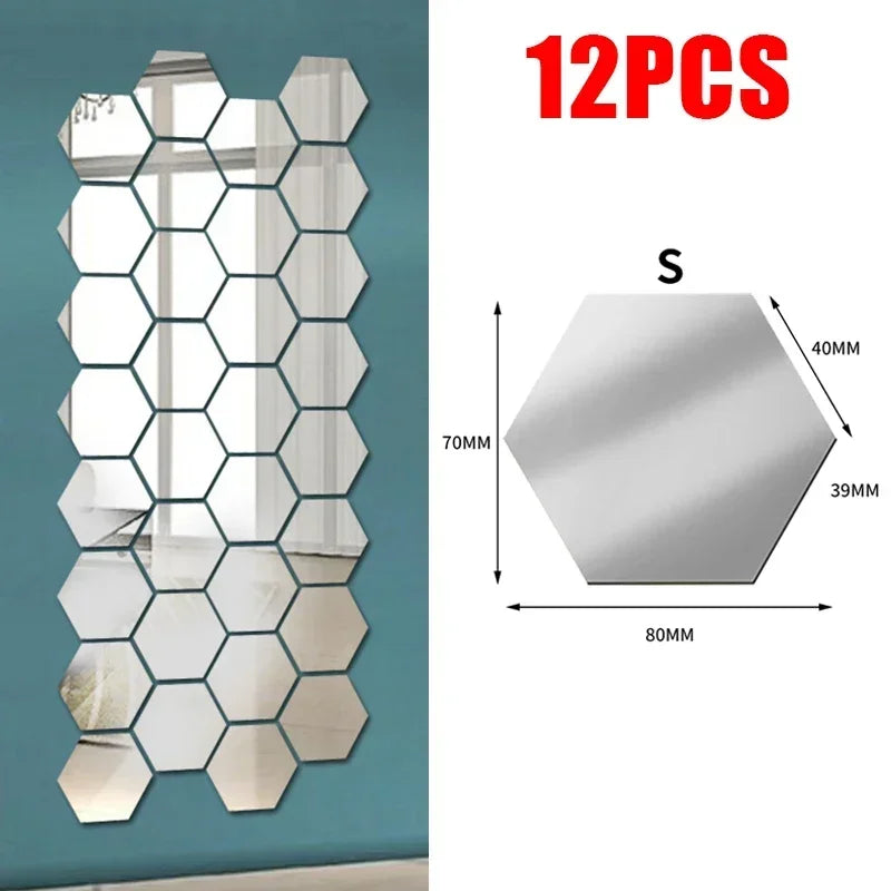 24Pcs Hexagon Mirror Wall Sticker Removable Wall Decals Acrylic Decorative Mirror DIY Decorations for Home Bedroom Living Room