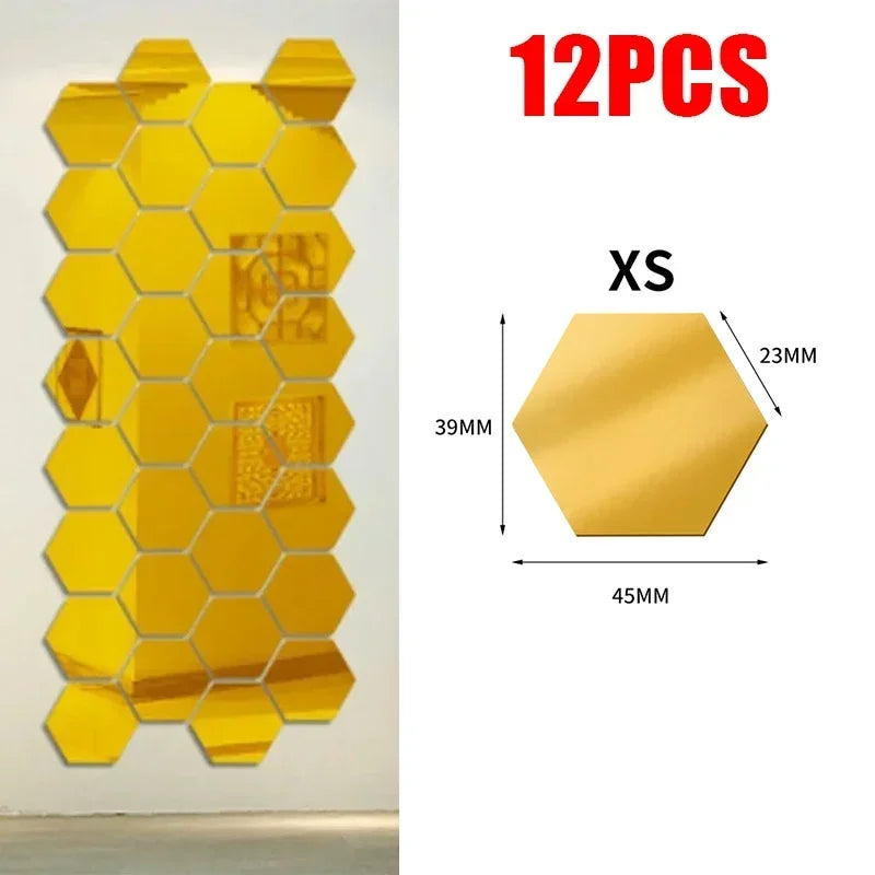 24Pcs Hexagon Mirror Wall Sticker Removable Wall Decals Acrylic Decorative Mirror DIY Decorations for Home Bedroom Living Room