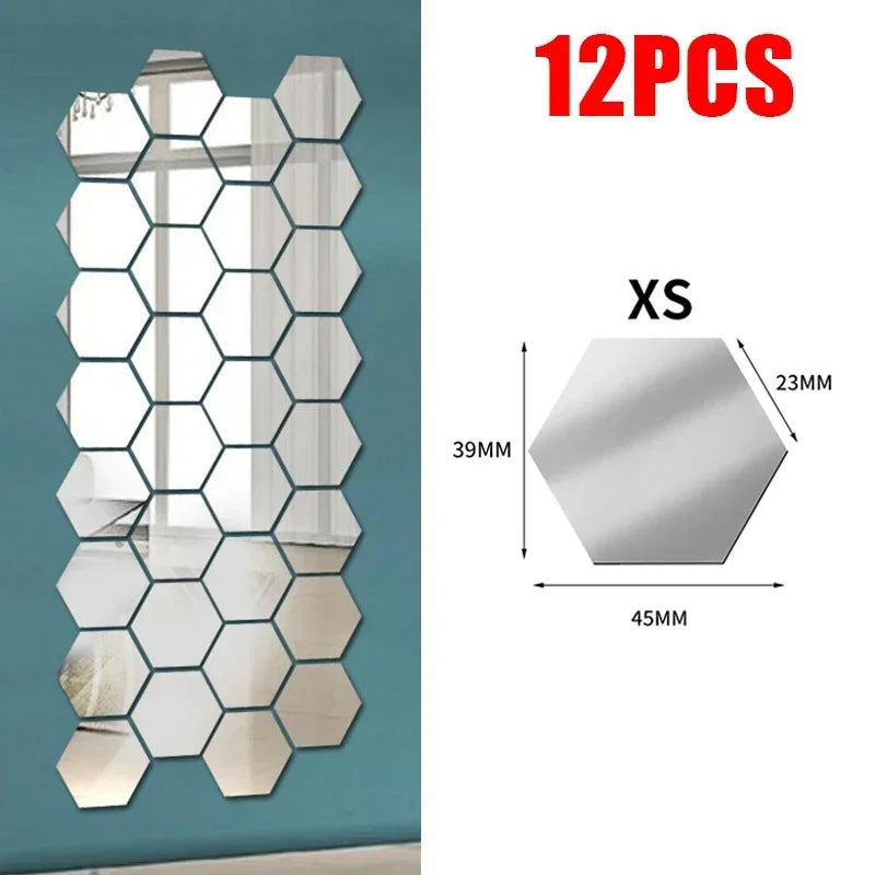 24Pcs Hexagon Mirror Wall Sticker Removable Wall Decals Acrylic Decorative Mirror DIY Decorations for Home Bedroom Living Room
