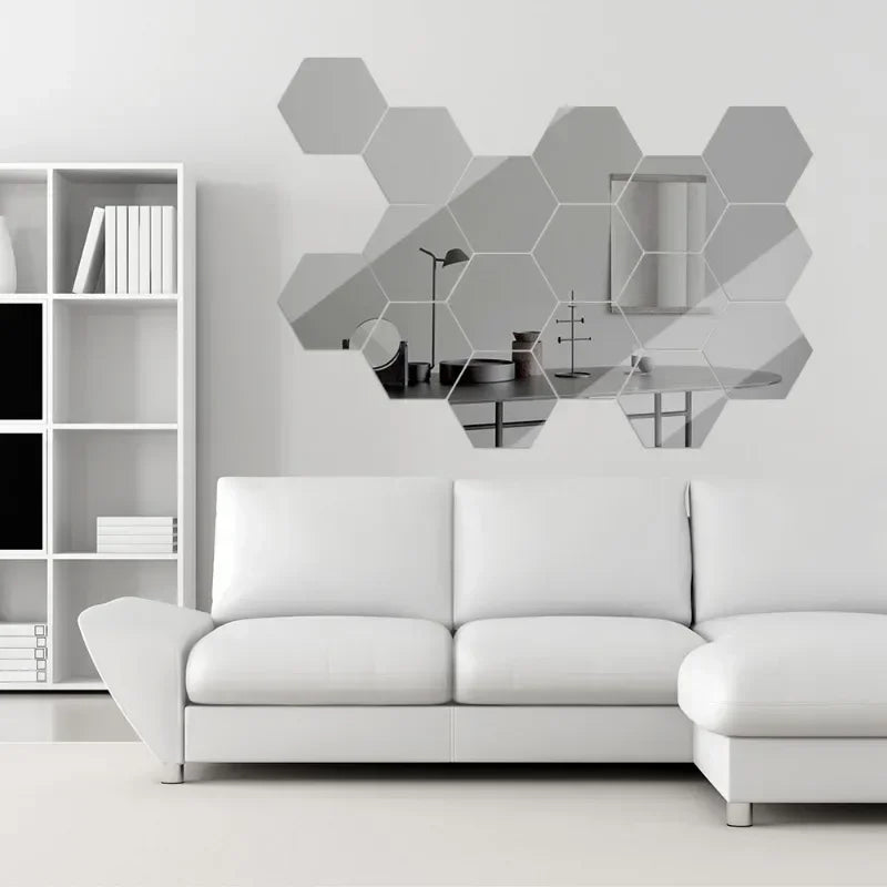 24Pcs Hexagon Mirror Wall Sticker Removable Wall Decals Acrylic Decorative Mirror DIY Decorations for Home Bedroom Living Room