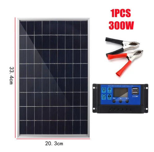 300W 12V Solar Panel Kit with 100A Controller USB Port Portable Solar Battery Charger Suitable for Outdoor Camping Mobile RV