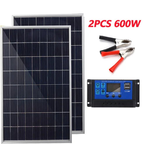 300W 12V Solar Panel Kit with 100A Controller USB Port Portable Solar Battery Charger Suitable for Outdoor Camping Mobile RV