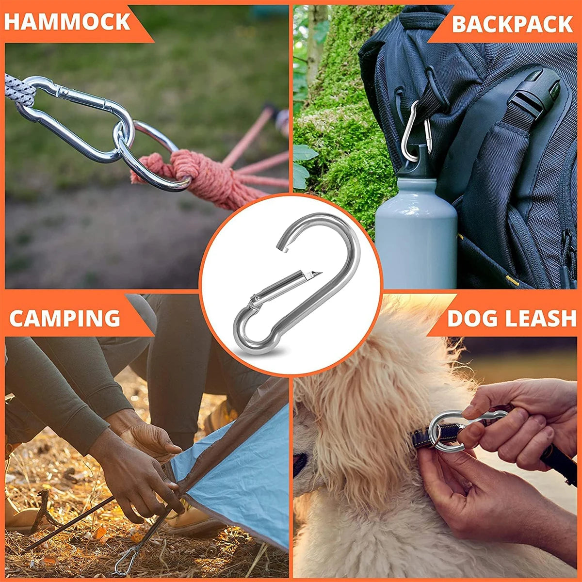 304 Stainless Steel Spring Snap Hook - Key Ring Buckle outdoor 300 Lbs Heavy Duty safety hook hoist buckle chain buckle pet rop