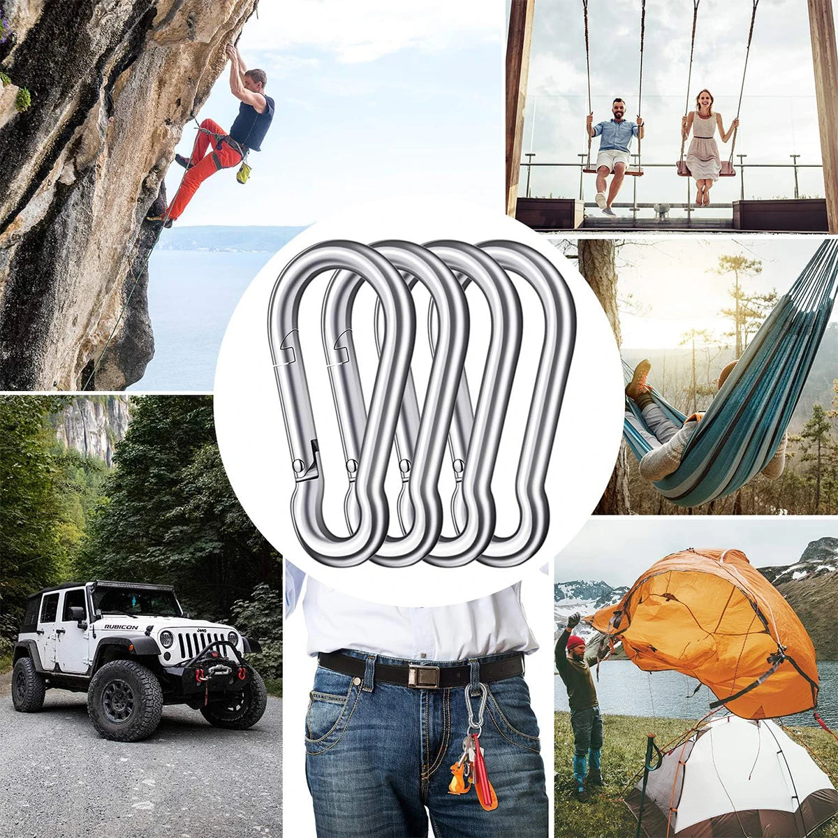 304 Stainless Steel Spring Snap Hook - Key Ring Buckle outdoor 300 Lbs Heavy Duty safety hook hoist buckle chain buckle pet rop