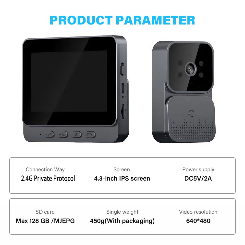 4.3 Inch WiFi Video Doorbell Wireless HD Screen Camera Security Smart Home Door Bell Infrared night vision Intercom for Home