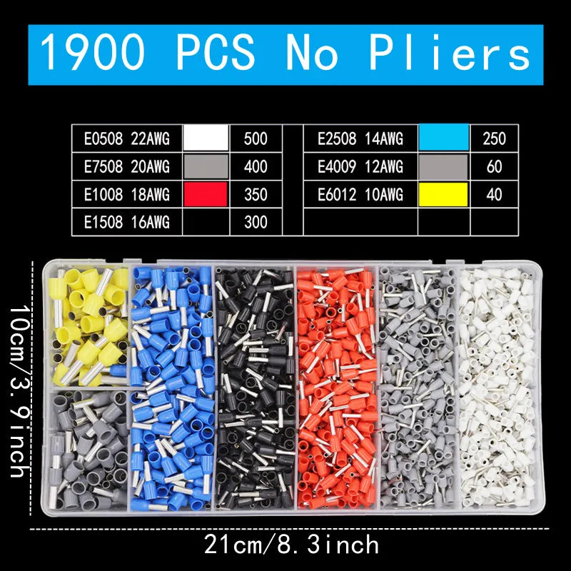 400-2120PCS Box,VE Tubular Crimp Terminals,Wire Insulated Terminator,Block Cord End Connector,Electrical Tube Terminal
