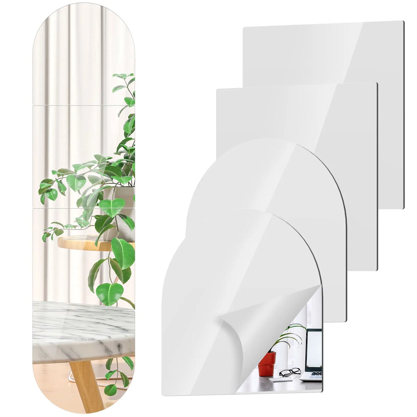 4Pcs Full Length Mirror Wall Stickers Self-adhesive Acrylic Mirror Set DIY Art Flexible Mirror Stickers Living Room Decoration
