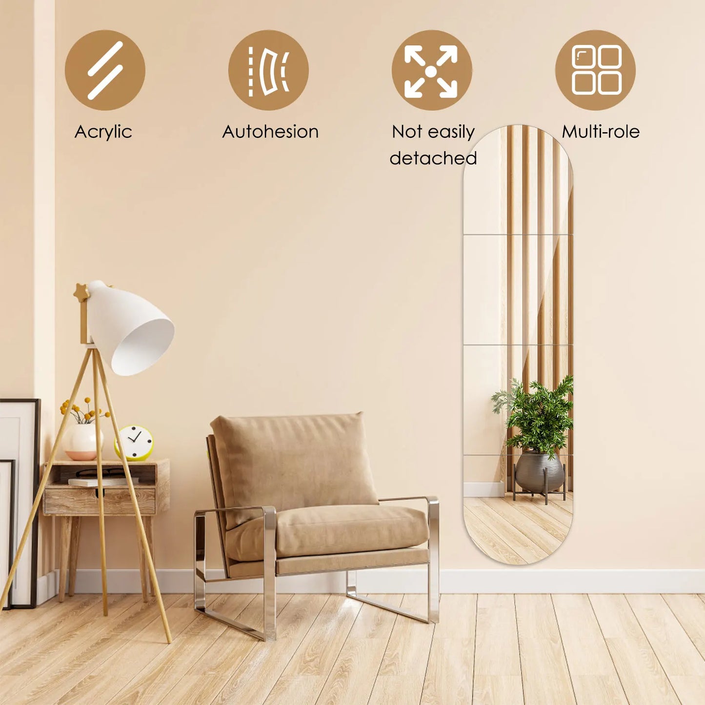 4Pcs Full Length Mirror Wall Stickers Self-adhesive Acrylic Mirror Set DIY Art Flexible Mirror Stickers Living Room Decoration