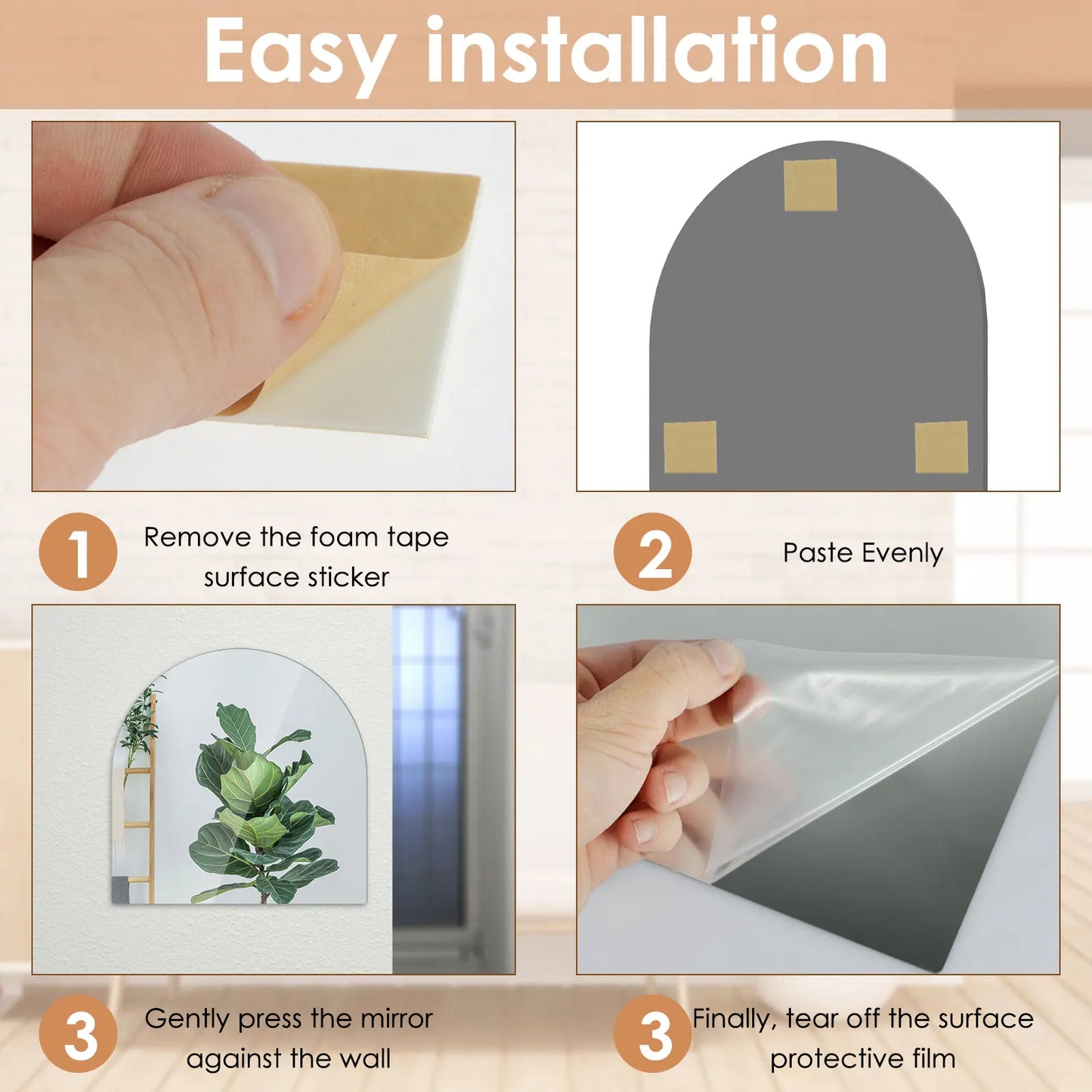 4Pcs Full Length Mirror Wall Stickers Self-adhesive Acrylic Mirror Set DIY Art Flexible Mirror Stickers Living Room Decoration