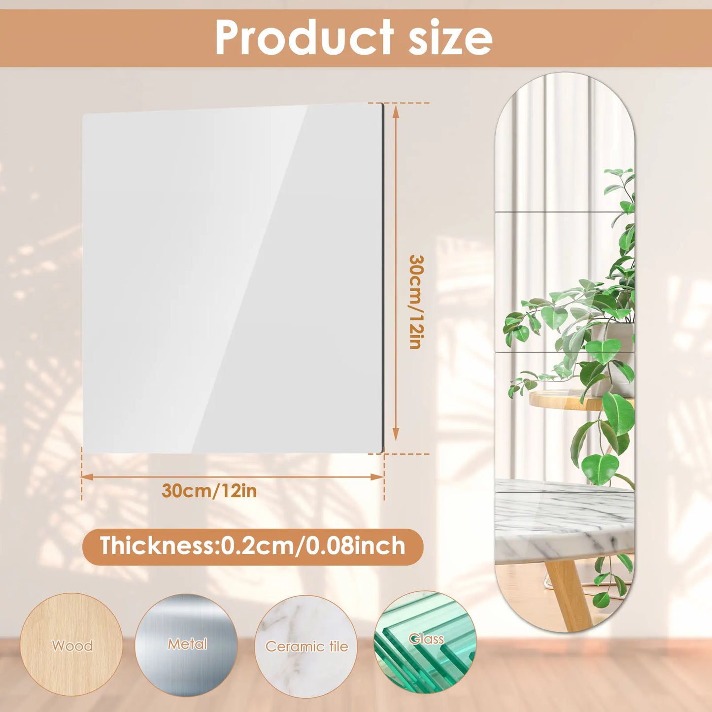 4Pcs Full Length Mirror Wall Stickers Self-adhesive Acrylic Mirror Set DIY Art Flexible Mirror Stickers Living Room Decoration