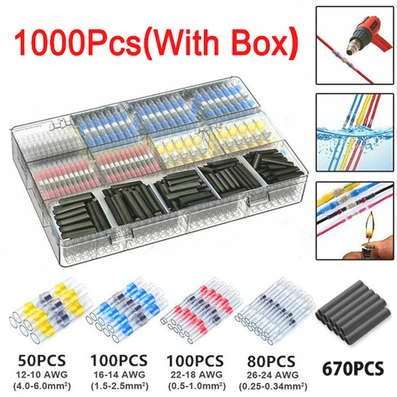50-1000Pcs Solder Seal Wire Connectors Heat Shrink Waterproof Solder Butt Connectors Solder Connector Kit Auto Marine Insulated