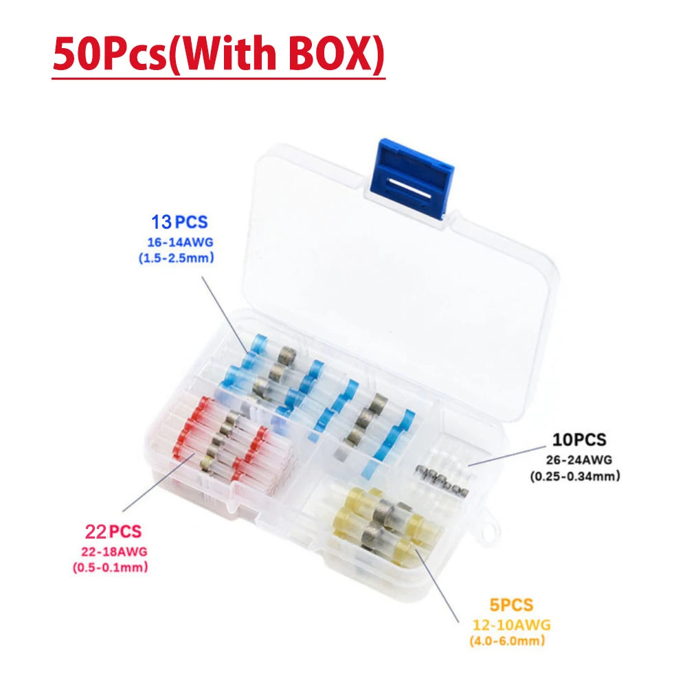 50-1000Pcs Solder Seal Wire Connectors Heat Shrink Waterproof Solder Butt Connectors Solder Connector Kit Auto Marine Insulated