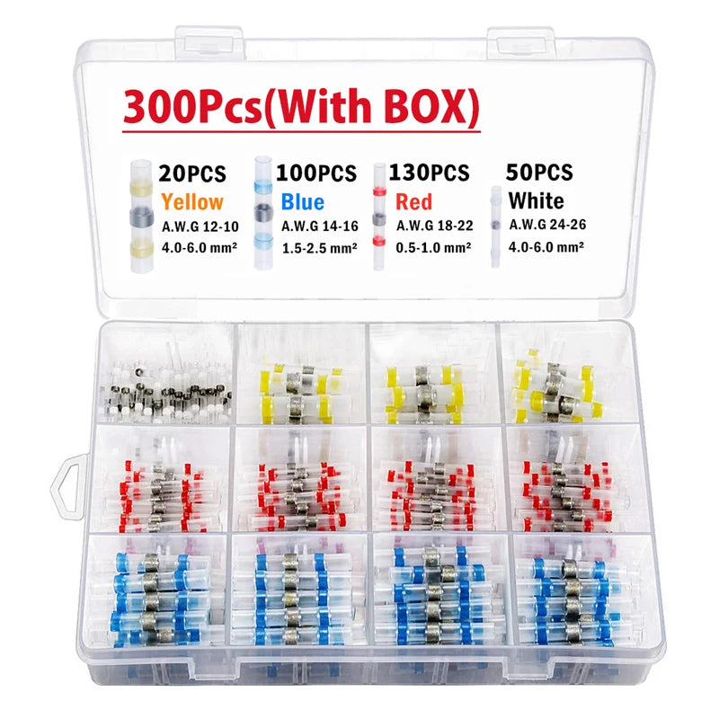 50-1000Pcs Solder Seal Wire Connectors Heat Shrink Waterproof Solder Butt Connectors Solder Connector Kit Auto Marine Insulated