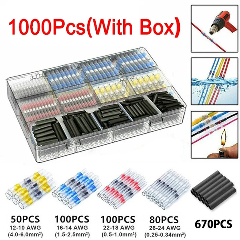 50-1000Pcs Solder Seal Wire Connectors Heat Shrink Waterproof Solder Butt Connectors Solder Connector Kit Auto Marine Insulated