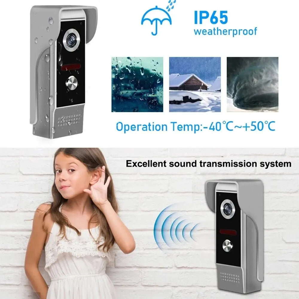 7 Inch Wired Video Intercom With Camera Doorbell Waterproof Apartment Security Protection Private Residential Support Unlock Mon