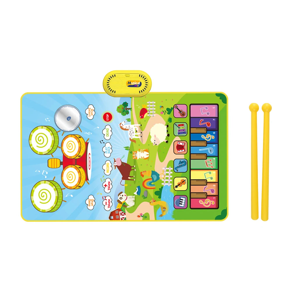 80x50cm Music Play Mat for Kids Toddlers Floor Piano Keyboard Drum Toys Dance Mat with 6 Instruments Sounds Educational Toys